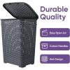image:imagePlastic Laundry Hamper with Lid Laundry Hamper Basket Brown Tall Cloths Hamper Organizer with Cutout Handles Space Saving for Laundry Room Bedroom Bathroom Wicker Design 60 LiterGrey