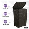 image:imagePlastic Laundry Hamper with Lid Laundry Hamper Basket Brown Tall Cloths Hamper Organizer with Cutout Handles Space Saving for Laundry Room Bedroom Bathroom Wicker Design 60 LiterBrown