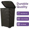 image:imagePlastic Laundry Hamper with Lid Laundry Hamper Basket Brown Tall Cloths Hamper Organizer with Cutout Handles Space Saving for Laundry Room Bedroom Bathroom Wicker Design 60 LiterBrown
