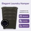image:imagePlastic Laundry Hamper with Lid Laundry Hamper Basket Brown Tall Cloths Hamper Organizer with Cutout Handles Space Saving for Laundry Room Bedroom Bathroom Wicker Design 60 LiterBrown
