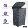 image:imagePlastic Laundry Hamper with Lid Laundry Hamper Basket Brown Tall Cloths Hamper Organizer with Cutout Handles Space Saving for Laundry Room Bedroom Bathroom Wicker Design 60 LiterGrey