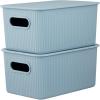 image:imageSuperio 2 Pack Plastic Stackable Organizer Boxes with Lids Storage Bins for Shelf Closet Desk Pantry Home Office Bathroom Vanity Playroom Toy Shop Clothes Cosmetics Stationery Blue