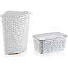 image:imageSuperior Performance Inc Rattan Wicker Style Laundry Set Corner Hamper and Basket White Base and Black Trim