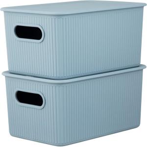 image:imageSuperio 2 Pack Plastic Stackable Organizer Boxes with Lids Storage Bins for Shelf Closet Desk Pantry Home Office Bathroom Vanity Playroom Toy Shop Clothes Cosmetics Stationery Blue