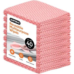 image:imageSuperio Handy Wipes for Kitchen  Red Reusable MultiPurpose HeavyDuty Cleaning Cloth for House Bathroom and Office Disposable Dish Towel 40 Pack