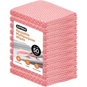 image:imageSuperio Handy Wipes for Kitchen  Red Reusable MultiPurpose HeavyDuty Cleaning Cloth for House Bathroom and Office Disposable Dish Towel 50 Pack