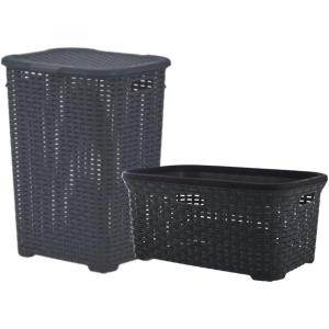 image:imageSuperio Laundry Hamper and Laundry Basket Set  Plastic Hamper with CutOut Handles and Lid Dirty Clothes Basket for Laundry Bathroom Bedroom Dorm Room 2 Pack Grey