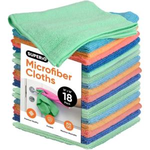 image:imageSuperio Microfiber Cleaning Cloth for Cars Kitchen Rags for Housekeeping 16 Micro Fiber Towels for House Bathroom AllPurpose StreakFree lintFree Wash Cloths PinkOrangeBlue 18 Pack