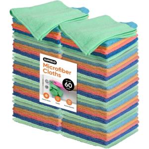 image:imageSuperio Microfiber Cleaning Cloth for Cars Kitchen Rags for Housekeeping 16 Micro Fiber Towels for House Bathroom AllPurpose StreakFree lintFree Wash Cloths PinkOrangeBlue 60 Pack