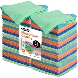 image:imageSuperio Microfiber Cleaning Cloth for Cars Kitchen Rags for Housekeeping 16 Micro Fiber Towels for House Bathroom AllPurpose StreakFree lintFree Wash Cloths PinkOrangeBlue 48 Pack