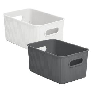 image:imageSuperio Ribbed Plastic Storage Basket Organizer White and Grey 5 Liter Stackable Classic Closet Storage Bin for Shelf Desk Pantry Store Toys Clothes Cosmetics