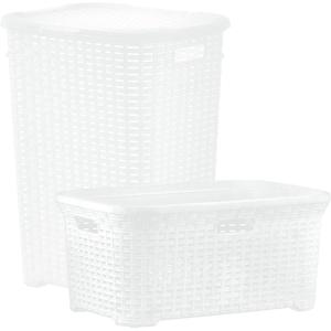 image:imageWicker Design Laundry Basket amp Hamper Set of 2 White Laundry Organizers By Superio