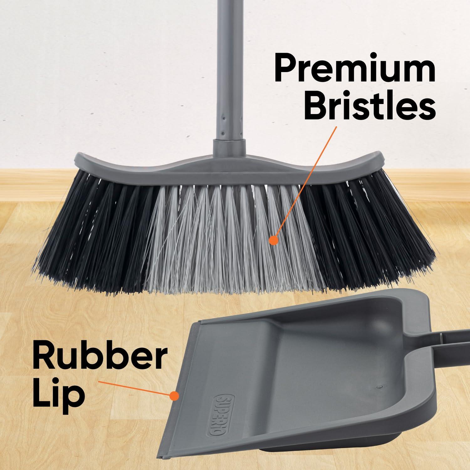 image:imageSuperio 48 Grey Broom with ClipOn 10 Dustpan  Lightweight HeavyDuty Set with Rubber Lip amp Comfort Grip for Easy Sweeping on All Floor Types
