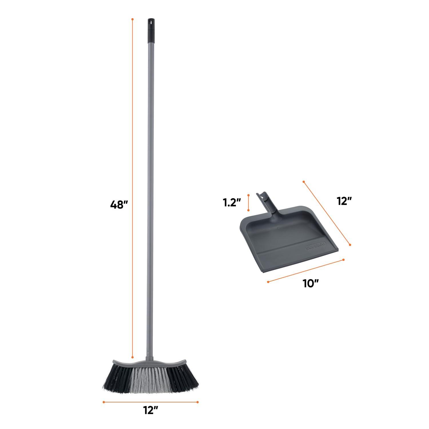 image:imageSuperio 48 Grey Broom with ClipOn 10 Dustpan  Lightweight HeavyDuty Set with Rubber Lip amp Comfort Grip for Easy Sweeping on All Floor Types