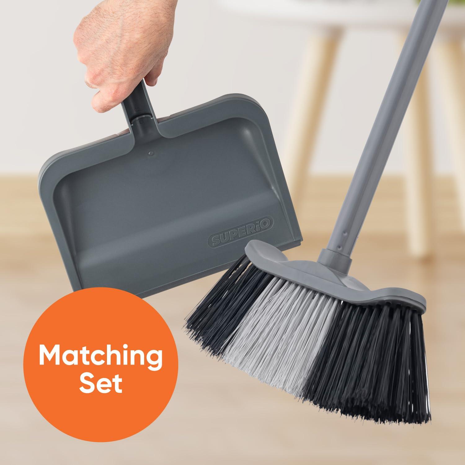 image:imageSuperio 48 Grey Broom with ClipOn 10 Dustpan  Lightweight HeavyDuty Set with Rubber Lip amp Comfort Grip for Easy Sweeping on All Floor Types