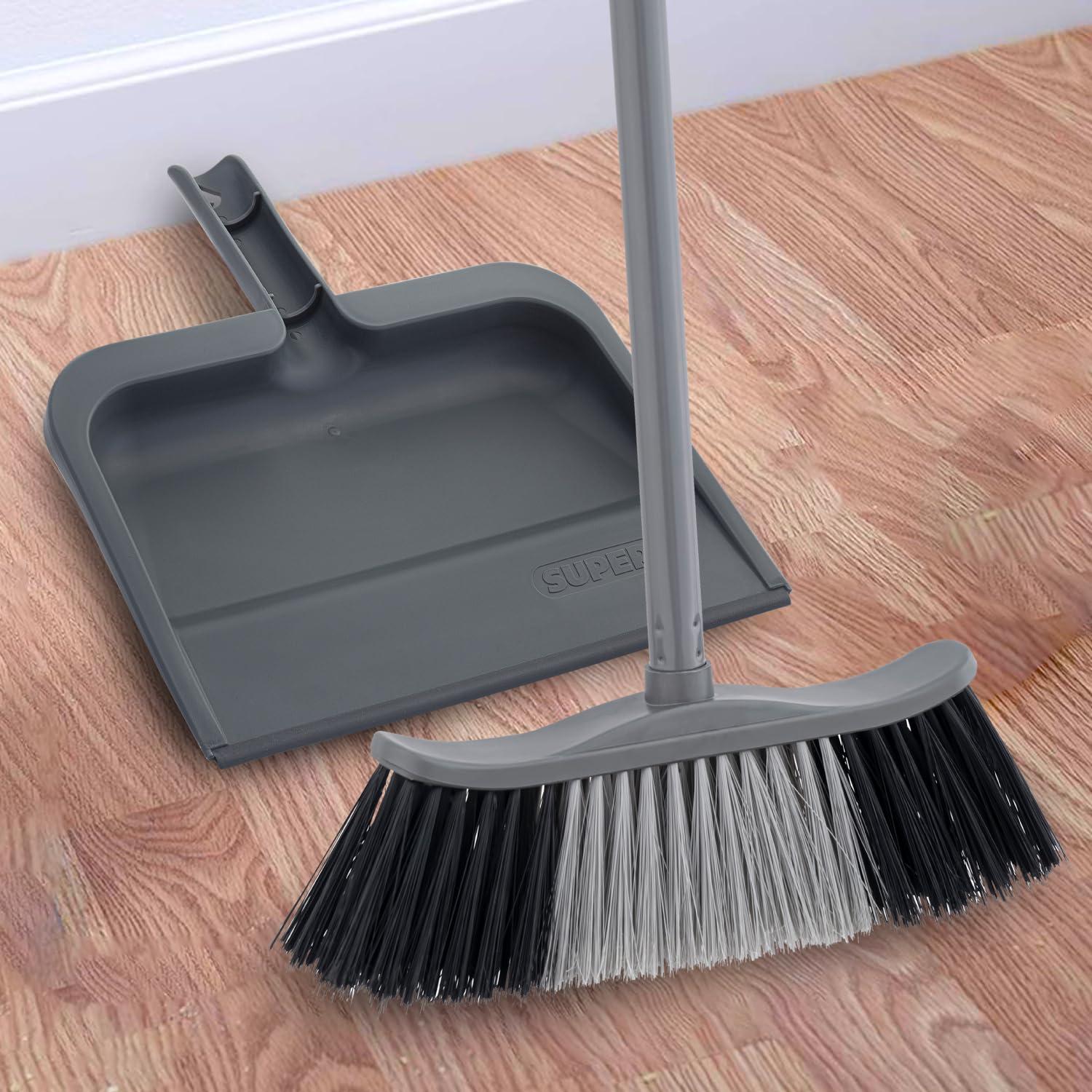 image:imageSuperio 48 Grey Broom with ClipOn 10 Dustpan  Lightweight HeavyDuty Set with Rubber Lip amp Comfort Grip for Easy Sweeping on All Floor Types
