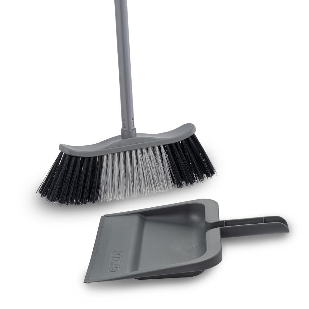 image:imageSuperio 48 Grey Broom with ClipOn 10 Dustpan  Lightweight HeavyDuty Set with Rubber Lip amp Comfort Grip for Easy Sweeping on All Floor Types
