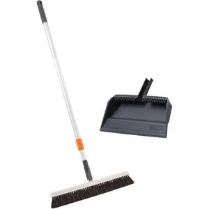 image:imageSuperio 18 Horse Hair Upright Broom with Telescopic Handle amp 16 Gray Dustpan with Comb Rubber Lip amp Clip  Narrow Thin Dust Broom for Dog Hair  Hardwood amp Tile Floor Cleaning Set  GrayGray