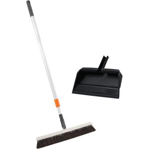 image:imageSuperio 18 Horse Hair Upright Broom with Telescopic Handle amp 16 Gray Dustpan with Comb Rubber Lip amp Clip  Narrow Thin Dust Broom for Dog Hair  Hardwood amp Tile Floor Cleaning Set  GrayGrayBlack