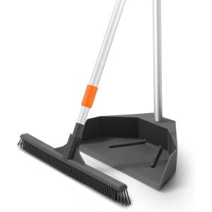 image:imageSuperio Silicone Broom  Carpet Rake with 35 Long Handle Dustpan Set  Rubber Broom for Pet Hair on Carpet amp Hardwood Floors StandUp Dustpan with Aluminum Handle  GrayDustpan with Broom 2