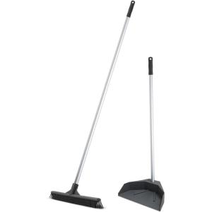 image:imageSuperio Silicone Broom  Carpet Rake with 35 Long Handle Dustpan Set  Rubber Broom for Pet Hair on Carpet amp Hardwood Floors StandUp Dustpan with Aluminum Handle  GrayDustpan with Broom