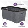 image:imagePlastic Laundry Basket Designed Small Storage Hamper Basket 4 Pack Grey Cloths Basket Organizer with Cutout Handles Space Saving for Laundry Room Bedroom Bathroom Knit Design 40 Liter