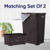 image:imageSuperio Laundry Hamper and Laundry Basket Set  Plastic Hamper with CutOut Handles and Lid Dirty Clothes Basket for Laundry Bathroom Bedroom Dorm Room 2 Pack Brown