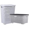 image:imageSuperio Laundry Hamper and Laundry Basket Set  Plastic Hamper with CutOut Handles and Lid Dirty Clothes Basket for Laundry Bathroom Bedroom Dorm Room 2 Pack White Smoke