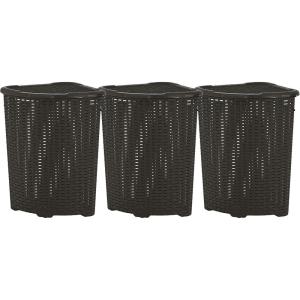 image:imagePlastic Corner Laundry Hamper with Lid Curved Designed Laundry Basket 3 Pack Triangle Brown Cloths Hamper Organizer with Cutout Handles for Laundry Room Bedroom Bathroom Wicker Design 50 LiterBrown