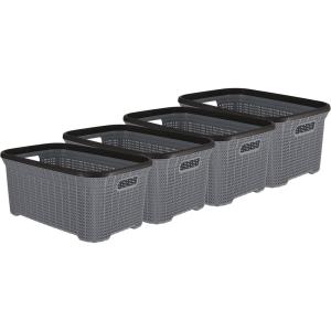 image:imagePlastic Laundry Basket Designed Small Storage Hamper Basket 4 Pack Grey Cloths Basket Organizer with Cutout Handles Space Saving for Laundry Room Bedroom Bathroom Knit Design 40 Liter