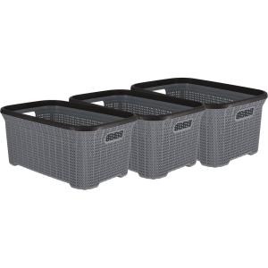 image:imageSuperio Plastic Laundry Basket Designed Small Storage Hamper Basket 3 Pack Grey Cloths Basket Organizer with Cutout Handles Space Saving for Laundry Room Bedroom Bathroom Knit Design 40 Liter