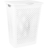 image:imageSuperio 45L Slim Laundry Hamper with Lid Perforated Plastic Clothes Basket Modern SpaceSaving Design Sturdy Laundry Bin with Ergonomic Handles Grey 4PackWhite