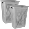 image:imageSuperio 45L Slim Laundry Hamper with Lid Perforated Plastic Clothes Basket Modern SpaceSaving Design Sturdy Laundry Bin with Ergonomic Handles Grey 4PackGrey
