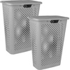 image:imageSuperio 45L Slim Laundry Hamper with Lid Perforated Plastic Clothes Basket Modern SpaceSaving Design Sturdy Laundry Bin with Ergonomic Handles Grey 4PackGrey