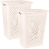 image:imageSuperio 45L Slim Laundry Hamper with Lid Perforated Plastic Clothes Basket Modern SpaceSaving Design Sturdy Laundry Bin with Ergonomic Handles Grey 4PackCream