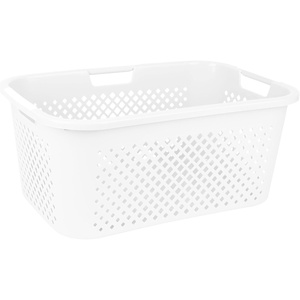image:imageSuperio 45L Slim Laundry Hamper with Lid Perforated Plastic Clothes Basket Modern SpaceSaving Design Sturdy Laundry Bin with Ergonomic Handles Grey 4PackWhite