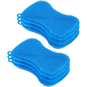 image:imageSilicone Heat Resistant Dishwasher Sponge Fruit Cleaner Vegetable Washer Non Scratch Durable Bristles Blue 3PackPack of 2