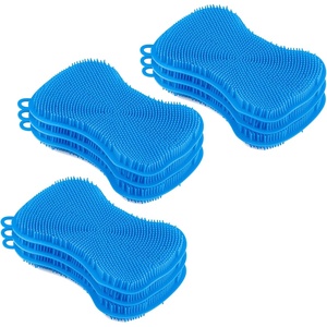 image:imageSilicone Heat Resistant Dishwasher Sponge Fruit Cleaner Vegetable Washer Non Scratch Durable Bristles Blue 3PackPack of 3