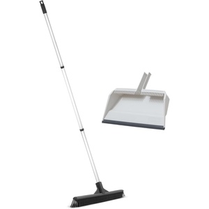 image:imageSuperio Pet Hair Cleaning Set with Silicone Broom Head Stainless Steel Handle and Wide Dustpan Carpet Rake for Dog amp Cat Fur Rubber Broom with 3Part Handle and 16 Inch Dustpan White