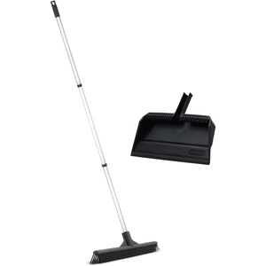 image:imageSuperio Pet Hair Cleaning Set with Silicone Broom Head Stainless Steel Handle and Wide Dustpan Carpet Rake for Dog amp Cat Fur Rubber Broom with 3Part Handle and 16 Inch Dustpan Black