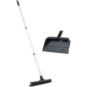 image:imageSuperio Pet Hair Cleaning Set with Silicone Broom Head Stainless Steel Handle and Wide Dustpan Carpet Rake for Dog amp Cat Fur Rubber Broom with 3Part Handle and 16 Inch Dustpan Grey