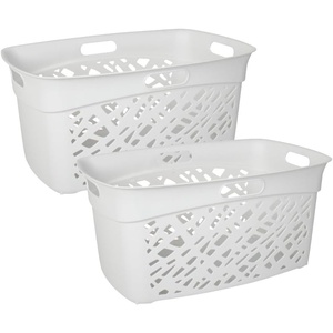 image:imageNonBreakable Mosaic Hamper 2Pack 60L  Misty White Elegant Design Vented Laundry Basket Made in FranceMisty White  2 Pack